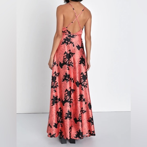 Lulu’s XL Tea Gardens Rusty Rose Floral Print Satin Maxi Dress (WORN ONCE) - Picture 2 of 6